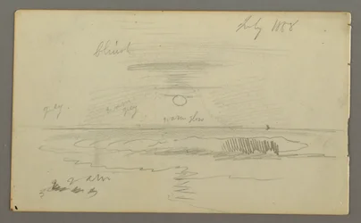 Himmel mit tiefer Sonne über Wasser, Juli 1858