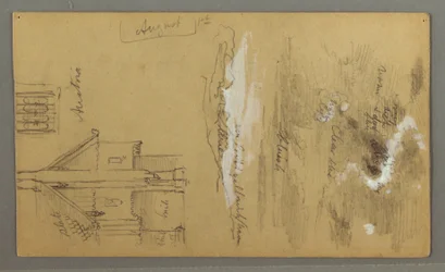 Zeichnung, Holzhaus, Himmel, Österreich, 1. August 1868