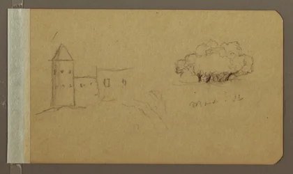 Zeichnung, Turm, Bäume, März 1862