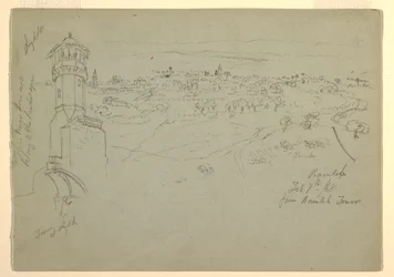 Zeichnung, Turm in Lydda und Ramleh von Ramleh-Turm aus gesehen, Palästina [Ramleh, Israel], 7. und 10. Februar 1868