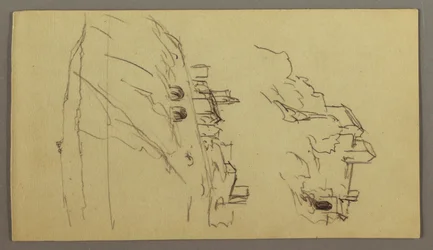 Zwei Studien einer Stadt auf einem Berggipfel, möglicherweise 1868–69