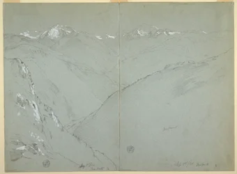 Tal-Landschaft mit schneebedeckten Gipfeln, Berner Alpen, Schweiz, Teil 1, 1. September 1868