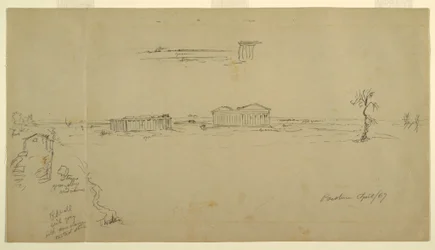 Ansichten der Basilika und des Neptuntempels, Paestum, Italien, April 1869
