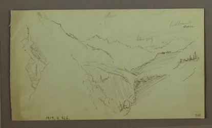 Dorf und steiles Bergtal (Alpen), 1868–69