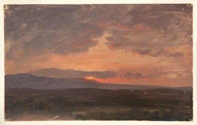 Hudson Valley, New York mit Sonnenuntergang hinter den Catskill Mountains