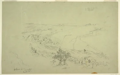Siloah und Jerusalem, südöstliche Ecke der Mauern vom Ölberg aus gesehen