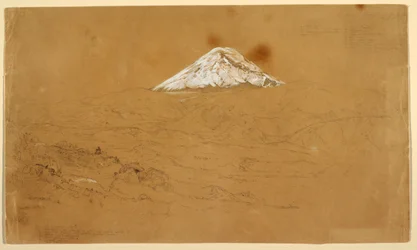 Ansicht des schneebedeckten Mount Chimborazo, gezeichnet in der Nähe von Guanojo und Guaranda, Ecuador
