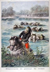 Französische Kavallerie durchquert einen Fluss, 1896
