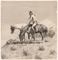 Lange Zeit stand er da, ein Entwurf für The Way of an Indian, wahrscheinlich 1900