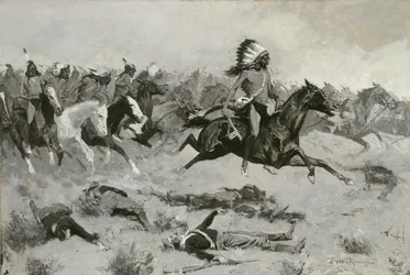 Rushing Red Lodges durch die Linie, ca. 1900