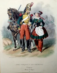 Die französische Armee und ihre Marketenderinnen: Ein Dragoner und eine Marketenderin