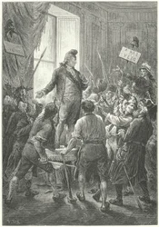 Ludwig XVI. von Frankreich wird von den Sansculotten nach ihrer Invasion des Tuilerienpalastes gezwungen, eine phrygische Mütze aufzusetzen