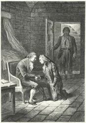 Ludwig XVI. von Frankreich erhält die Nachricht von seiner Verurteilung wegen Hochverrats von seinem Anwalt Malesherbes