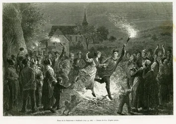 Johannisfeuer in Sulzbach. Gravur von Lix zur Illustration der Geschichte A travers l