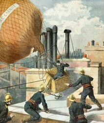 Feuerwehrleute retten einen Mann in einem Ballon
