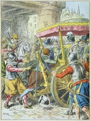 Ermordung König Heinrichs IV. durch François Ravaillac in der Rue de la Ferronnerie in Paris, 14. Mai