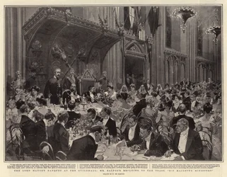 Das Bankett des Lord Mayor in der Guildhall, Mr. Balfour antwortet auf den Toast, Seine Majestät Minister