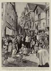 Die römisch-katholische Prozession zu Ehren des Fête Dieu in Dinan