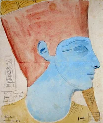 Studie eines Reliefs des Kopfes des Gottes Amun im Tempel von Seti I., Abydos