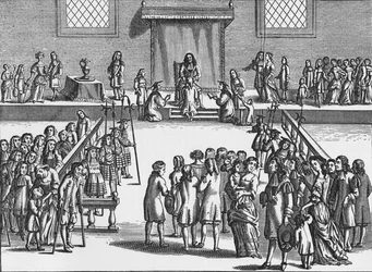 Karl II. berührt einen Patienten wegen des Königlichen Übels