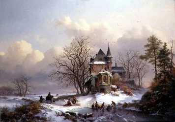 Winterlandschaft mit Schlittschuhläufern