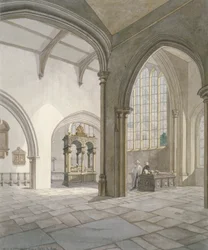 Innenansicht Südwest der Kirche St. Helen, Bishopsgate, City of London, 1820