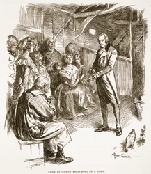 Charles Simeon predigt in einer Scheune, Illustration aus 