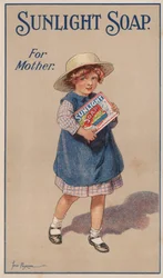 Kleines Mädchen trägt eine Seifenkiste für ihre Mutter: Werbung für Sunlight-Seife