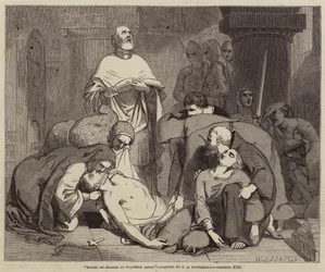 Begräbnis von Harold in der Abtei von Waltham