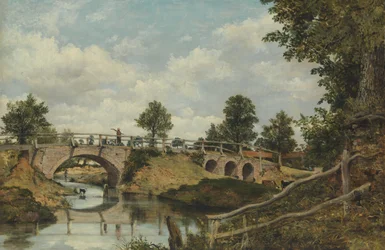 Eine alte Brücke in Hendon, Middlesex, ca. 1828