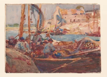 Sardinenfischerboote in Concarneau, Bretagne, um 1900