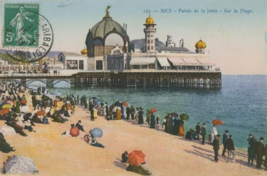 Strand und Palais de la Jetée, Nizza. Postkarte von 1913.