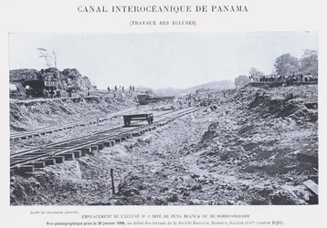 Interozeanischer Kanal von Panama, Arbeiten an den Schleusen (s/w Foto)