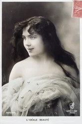 Französische Neujahrskarte mit Darstellung einer schönen Frau