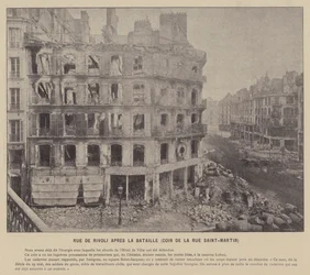 La Commune de Paris, Rue De Rivoli nach der Schlacht, Ecke Rue Saint-Martin (s/w Foto)