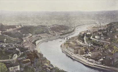 Lyon, Die Saône und die Pont Serin, gesehen von den Höhen von Fourvière