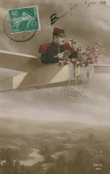 Flieger liefert Blumen (handkoloriertes Foto)