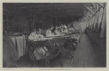 Werkstatt der Studenten in der Beauvais-Teppichmanufaktur, Frankreich