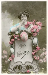 Frau mit Blumen und Eiern