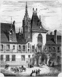 Gotische Architektur des 15. Jahrhunderts: Fassade des Innenhofs des Hauses von Jacques Cœur (1395-1456), französischer Händler. Bourges, Cher (18)