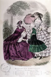 2 Frauen und ein Mädchen: Mode - in „Magazine des damoiselles“. 1858