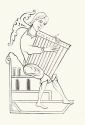 Ein Musiker des 9. Jahrhunderts spielt ein Psalterium, aus 