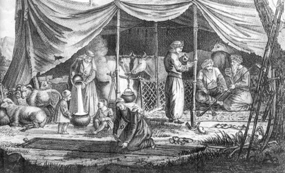 Eine Familie kurdischer Nomaden, aus Voyage en Perse von Gaspard Drouville, veröffentlicht 1825