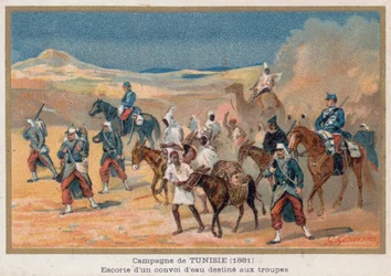 Ein Wassertransport mit Soldateneskorte