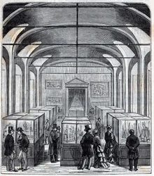 Ein Raum des Conservatoire de Arts et Metiers im 19. Jahrhundert (Stich in „Wissenschaften für alle - Physik und Chemie“ von Alexis Clerc)