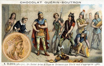 Ein Soldat zerbricht die Soissons-Vase, die Clovis besitzen möchte, 486