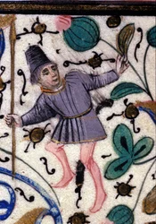 Ein Knappe. Französisches Manuskript von Petrarca (Francesco Petrarca) aus dem 13. Jahrhundert. Städtische Bibliothek von Rimini.