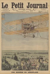 Eine junge Frau fliegt in einem Flugzeug in Montferrand, Frankreich