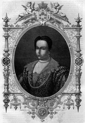 Adelheid von Burgund (931-999), Witwe von Lothar (Graf von Paris und Herzog von Frankreich) und zweite Frau von Otto I. dem Großen. Gravur in 