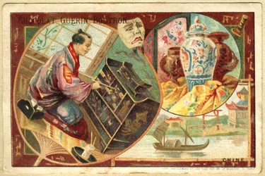 Werbe-Chromolithographie von Guerin Boutron Schokoladen